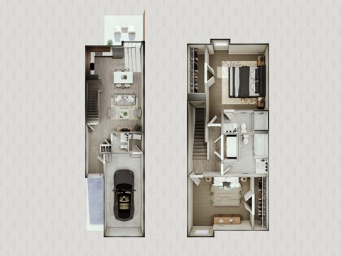 Floor plan for 2 beds, 2.5 baths, 1266 sqft